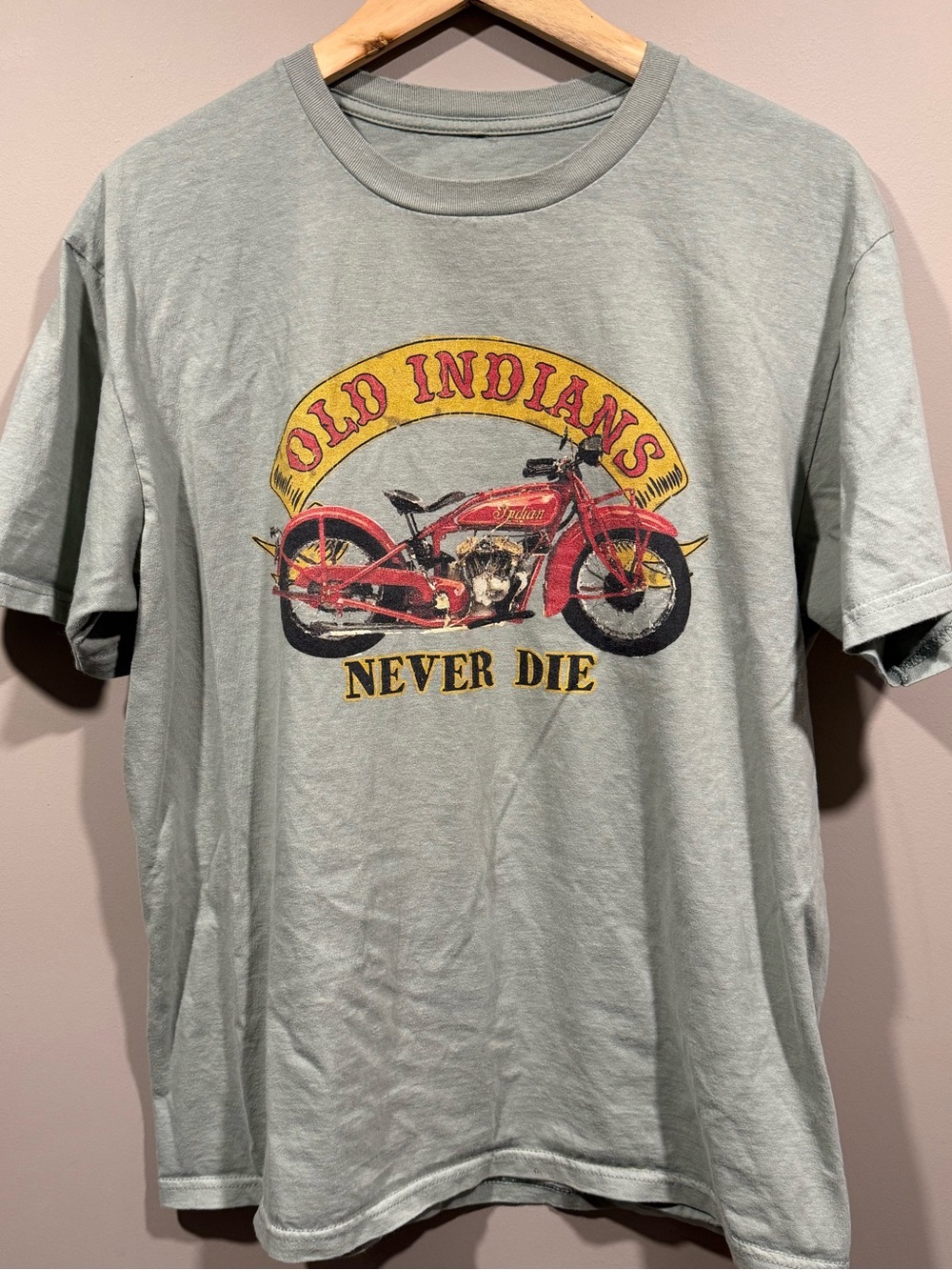 Vintage-Inspired Old Indians Never Die Graphic biking motorcycle tee fits Large - Picture 1 of 5